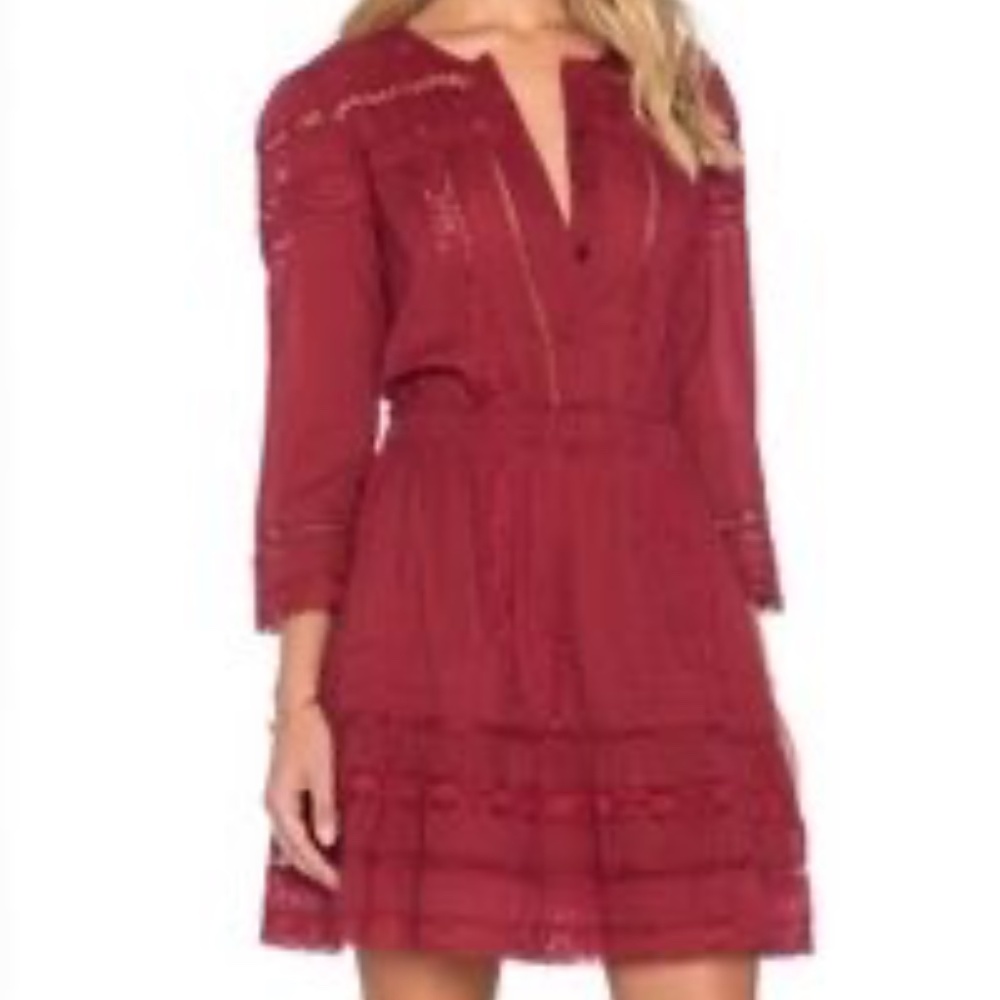 Tularosa Payton Lace Dress Burnt Cayenne 3/4 Sleeve Button Front Sz XS Revolve - Picture 2 of 14